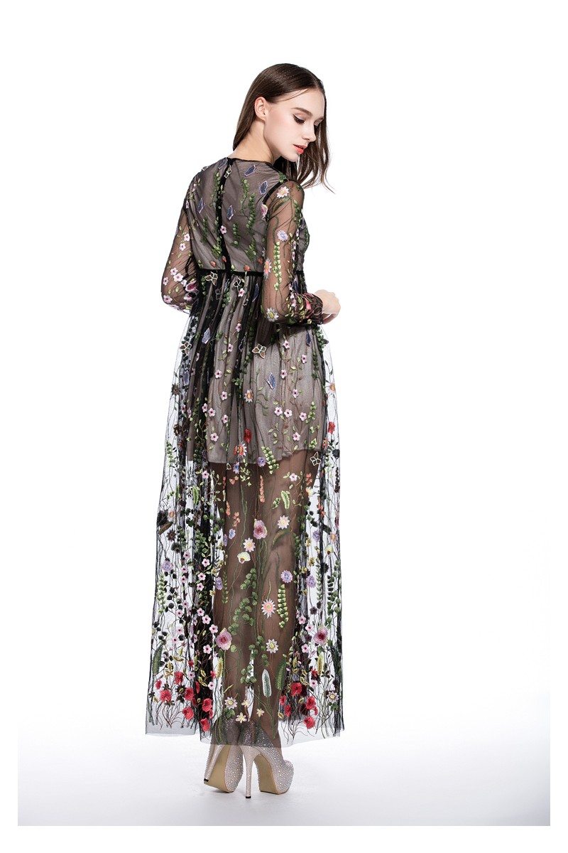 See-through Embroidery Long Sleeve Dress - $86.48 #CK549 - SheProm.com