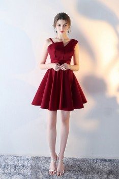 Short Aline Burgundy Red Homecoming Dress with Straps - HTX86011