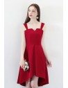 Burgundy High Low Simple Party Dress with Straps - HTX86118
