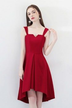 Burgundy High Low Simple Party Dress with Straps - HTX86118