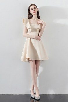 Champagne Short Homecoming Dress Aline with Flounce - HTX86043