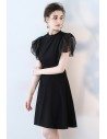 Chic Black Short Formal Party Dress with Puffy Sleeves - HTX86012