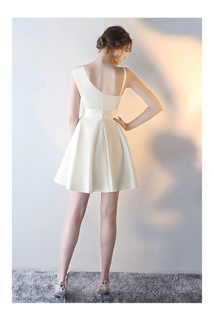 Champagne Short Homecoming Party Dress with Asymmetrical Straps - $64.98  #HTX86024 