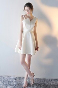 Champagne Short Homecoming Party Dress with Asymmetrical Straps - HTX86024