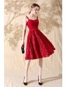 Leaf Lace Aline Red Short Homecoming Party Dress with Straps - HTX86057