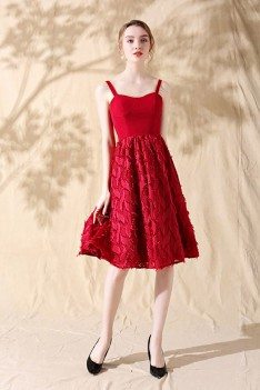 Leaf Lace Aline Red Short Homecoming Party Dress with Straps - HTX86057