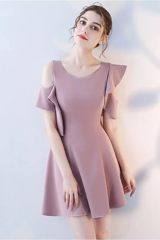Pretty Mauve Short Homecoming Dress Round Neck with Ruffles - $64.98 # ...