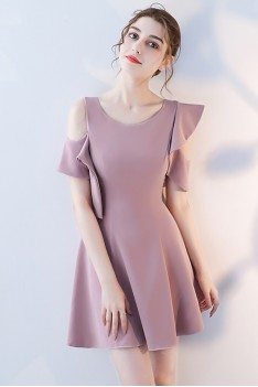 Pretty Mauve Short Homecoming Dress Round Neck with Ruffles - HTX86027