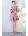 Pretty Mauve Short Homecoming Dress Round Neck with Ruffles - HTX86027