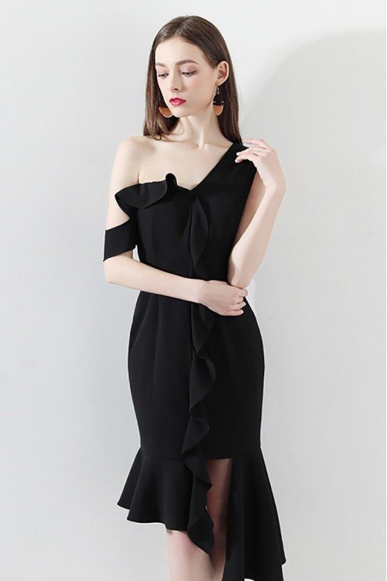 Sexy One Shoulder Black Mermaid Formal Party Dress with Ruffles - $67 # ...