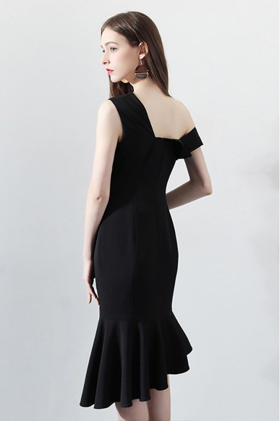 Sexy One Shoulder Black Mermaid Formal Party Dress with Ruffles - $67 # ...