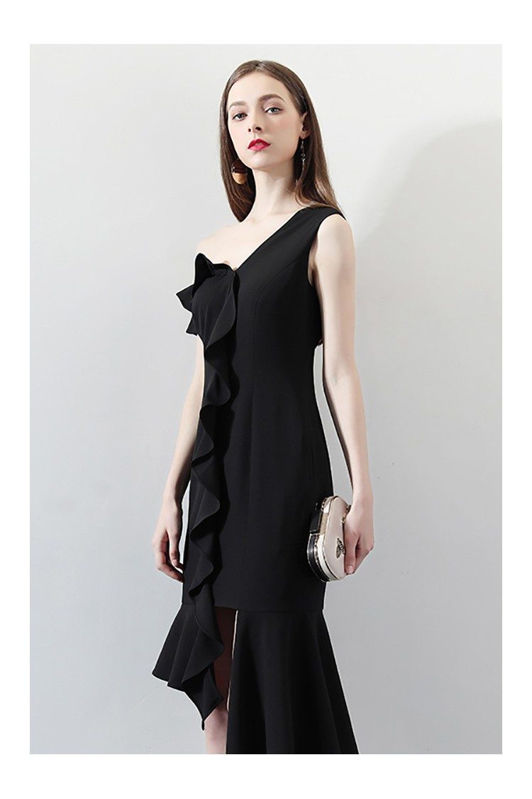 Sexy One Shoulder Black Mermaid Formal Party Dress with Ruffles - $67 # ...
