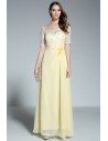 Chiffon Lace Half Sleeve Long Prom Dress - CK559
