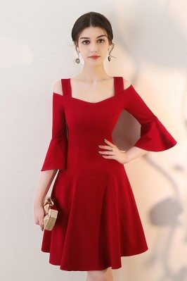 Burgundy Short Red Homecoming Dress Aline with Bell Sleeves - HTX86042