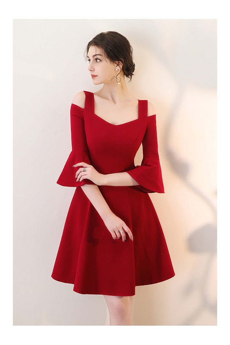 Burgundy Short Red Homecoming Dress Aline with Bell Sleeves - $73.7 # ...