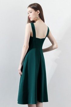 Elegant Dark Green Pleated Aline Party Dress with Wrap - HTX86010