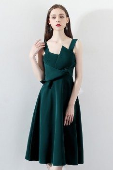 Elegant Dark Green Pleated Aline Party Dress with Wrap - HTX86010