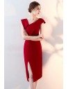 Sheath One Shoulder Burgundy Red Party Dress with Side Slit - HTX86060