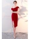 Sheath One Shoulder Burgundy Red Party Dress with Side Slit - HTX86060