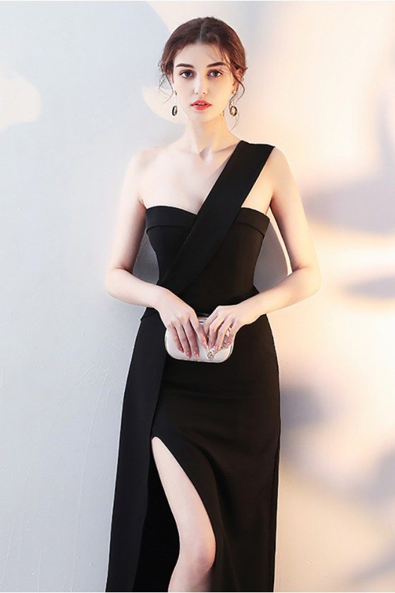Chic Black One Strap Maxi Party Dress with Side Slit - $78.9768 # ...