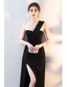 Chic Black One Strap Maxi Party Dress with Side Slit - HTX86039