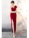 Sexy Slit Burgundy Fitted Prom Dress with One Shoulder - HTX86001