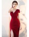 Sexy Slit Burgundy Fitted Prom Dress with One Shoulder - HTX86001
