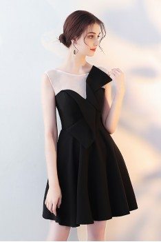 Little Black Flare Homecoming Dress with Sheer Neck - $73.7 #HTX86049 ...