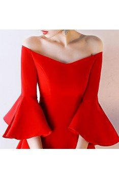 Red Off Shoulder Short Homecoming Dress with Sleeves - HTX86114