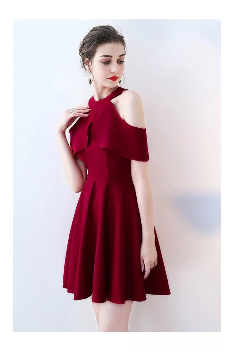 Burgundy Halter Short Homecoming Dress with Flounce - $62.9784 # ...