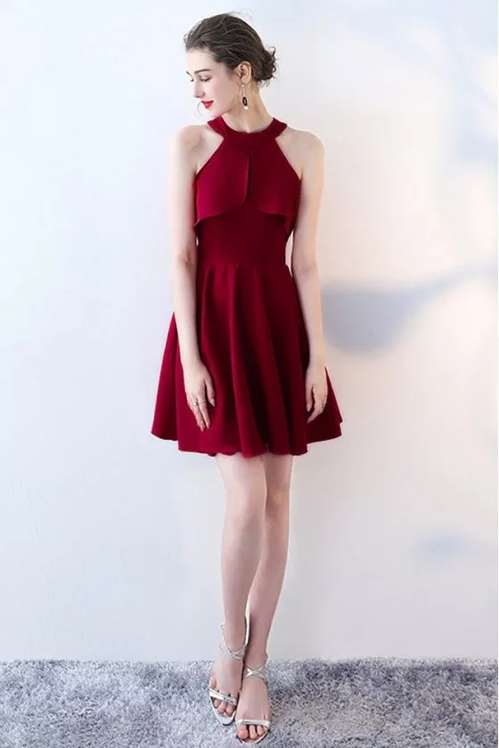 Dresses 7 16 Party Wear Girls Burgundy Party Dress Burgundy Halter Short  Homecoming Dress With Flounce #