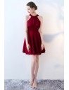 Burgundy Halter Short Homecoming Dress with Flounce - HTX86063