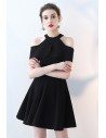 Black Aline Short Halter Homecoming Dress with Cold Shoulder - HTX86009