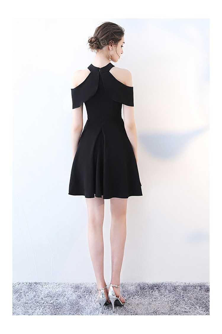 Black Aline Short Halter Homecoming Dress with Cold Shoulder - $62.9784 ...