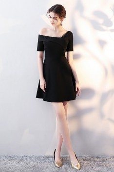 Chic Little Black Short Homecoming Dress with Sleeves - HTX86013