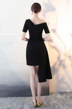 Black Asymmetrical Formal Short Homecoming Dress with Sleeves - HTX86008