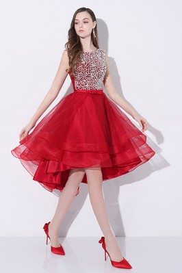 Sparkly Sequins Red Short Prom Homecoming Dress High Low with Open Back - AMA86032