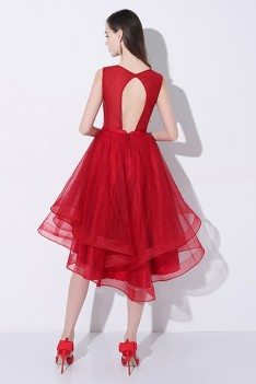 Sparkly Sequins Red Short Prom Homecoming Dress High Low with Open Back - AMA86032