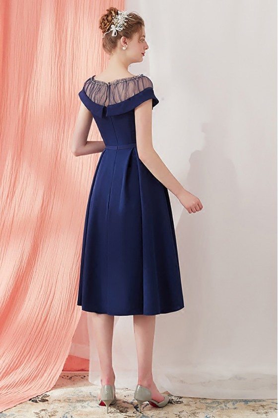 Vintage Navy Blue Homecoming Party Dress Knee Length with Belt - $78.1 ...