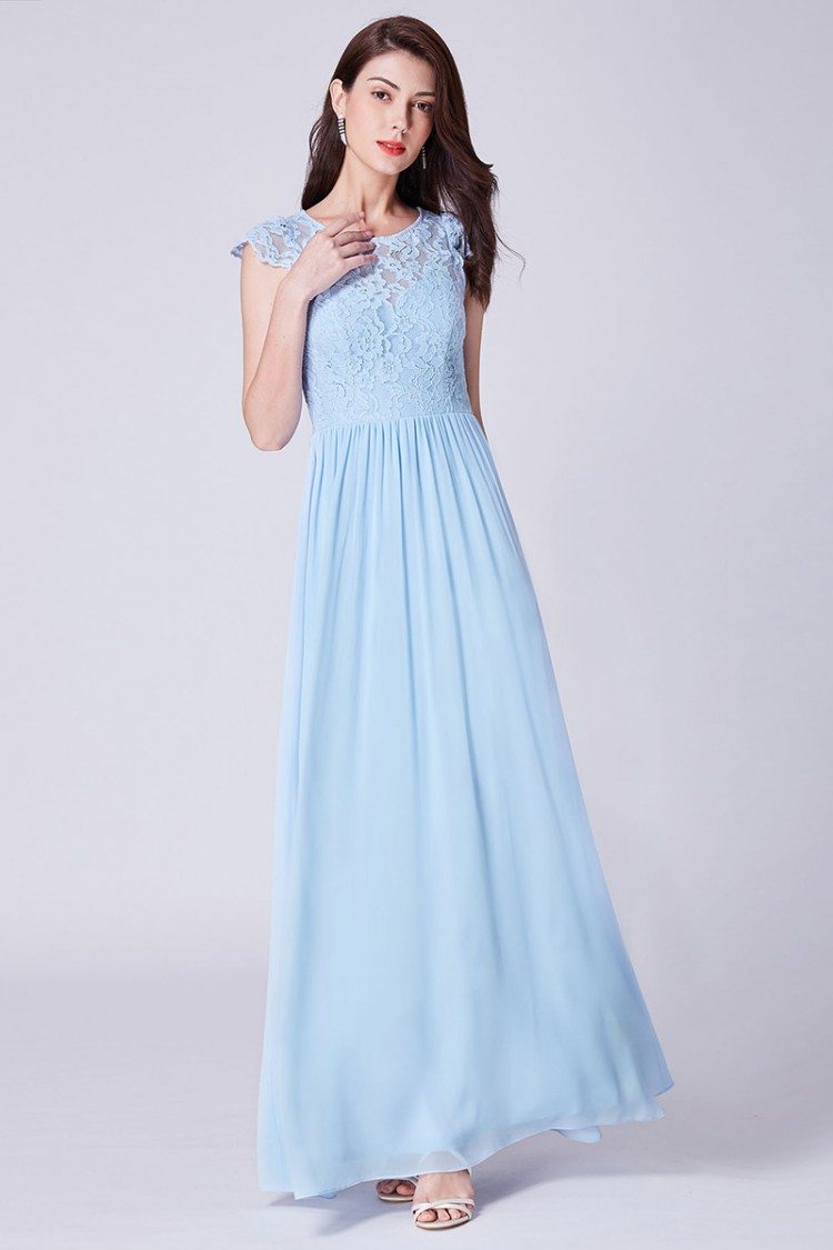Sky Blue Long Chiffon Formal Bridesmaid Dress With Lace Bodice - $64 # ...