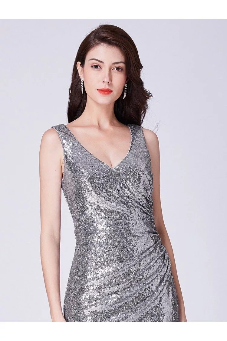 Silver Long Sparkly Sequin Formal Dress For Wedding guest Party 71 EP07405SV SheProm