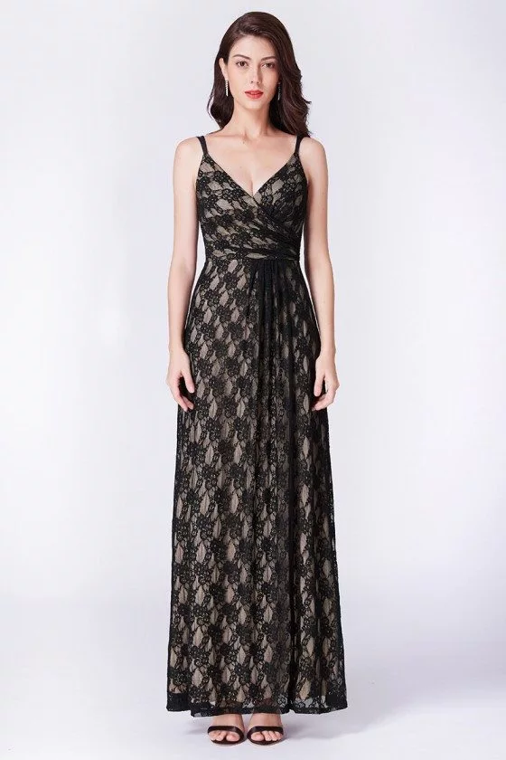 Empire Waist Black Lace Long Formal Dress With Sweetheart Neck 79 Ep07430bk