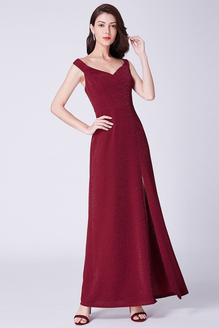 Simple Burgundy Sweetheart Long Formal Dress With Slit