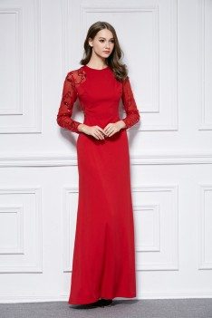 Sequin Embroidery Sheer Long Sleeve Long Formal Dress - CK440
