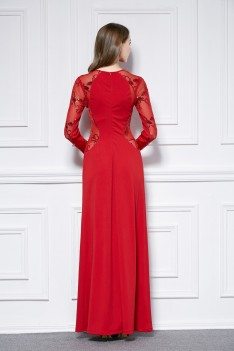 Sequin Embroidery Sheer Long Sleeve Long Formal Dress - CK440