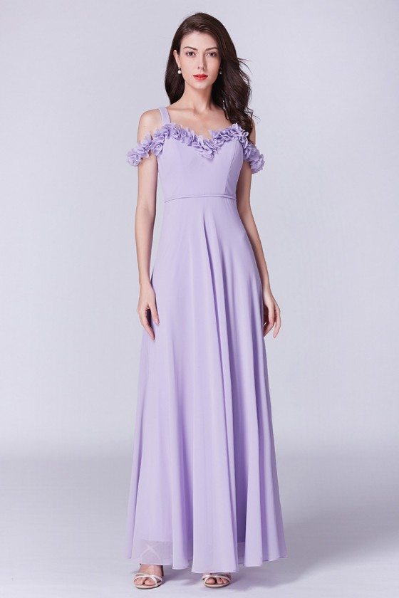 Off The Shoulder Lavender Long Chiffon Bridesmaid Dress With Petal ...
