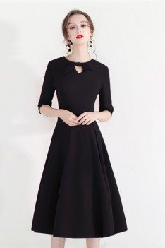 Fashion Black Semi Party Dress Half Sleeve With Retro Bow - HTX97024