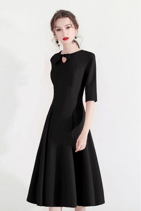 Fashion Black Semi Party Dress Half Sleeve With Retro Bow - $60.5 # ...