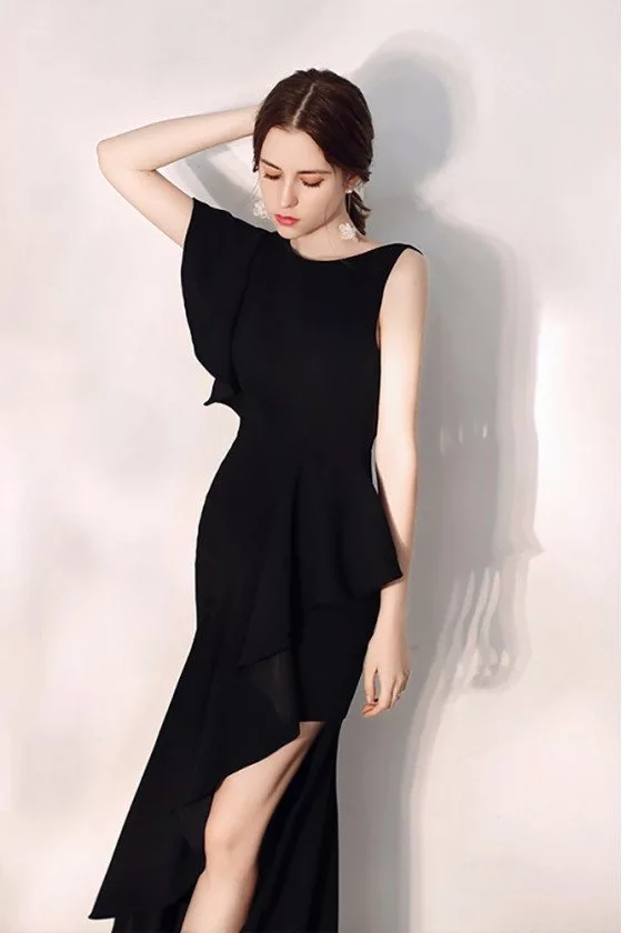 Mermaid Black Party Dress With Side Slit One Sleeve - $75.9816 # ...