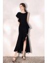 Mermaid Black Party Dress With Side Slit One Sleeve - HTX97071